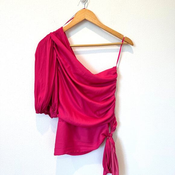 Anthropologie DOLAN Pink Ruched Single-Shoulder Asymmetric Blouse Small - Picture 14 of 15